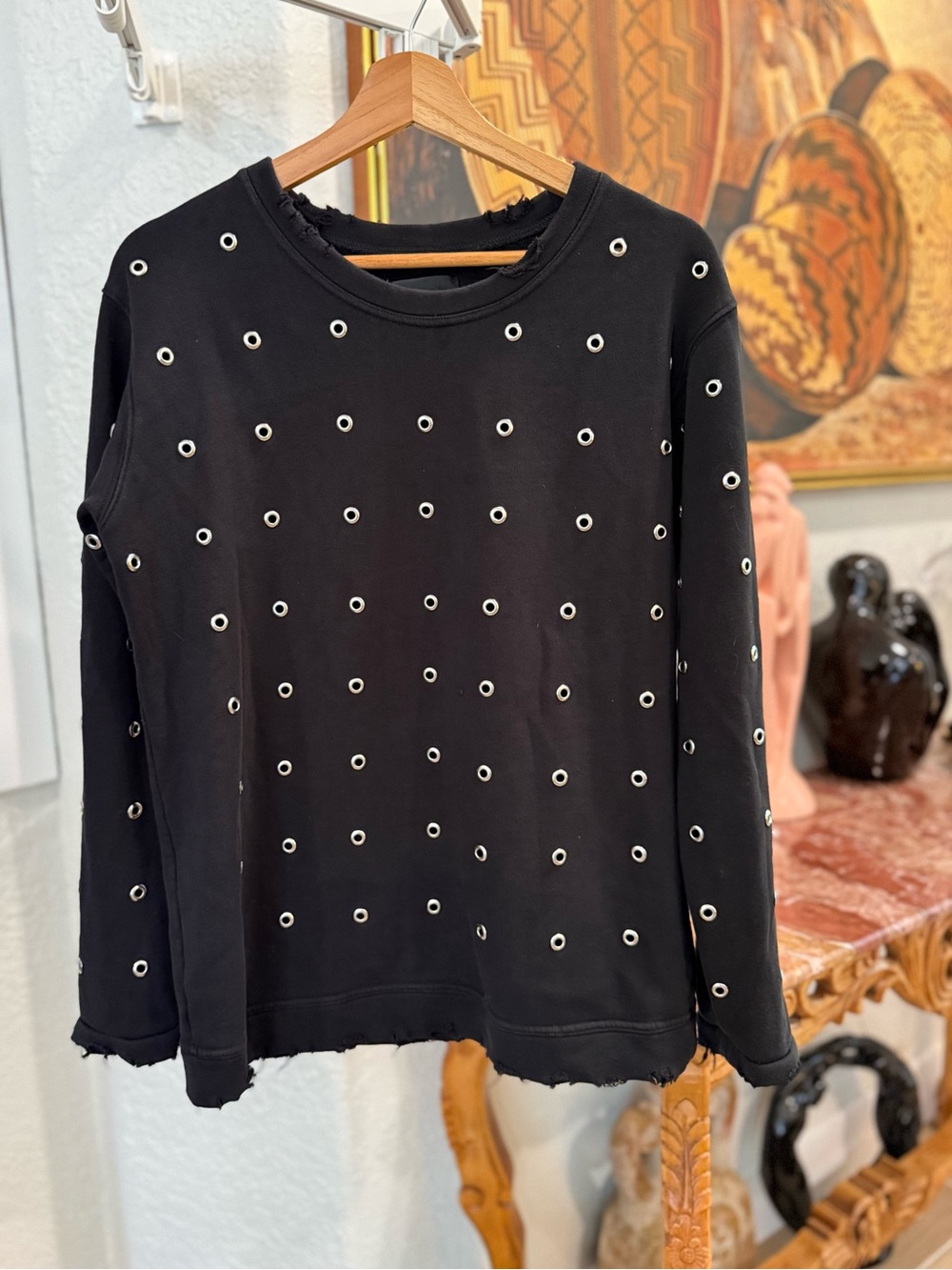 RtA Black Eyelet-Studded Sweatshirt